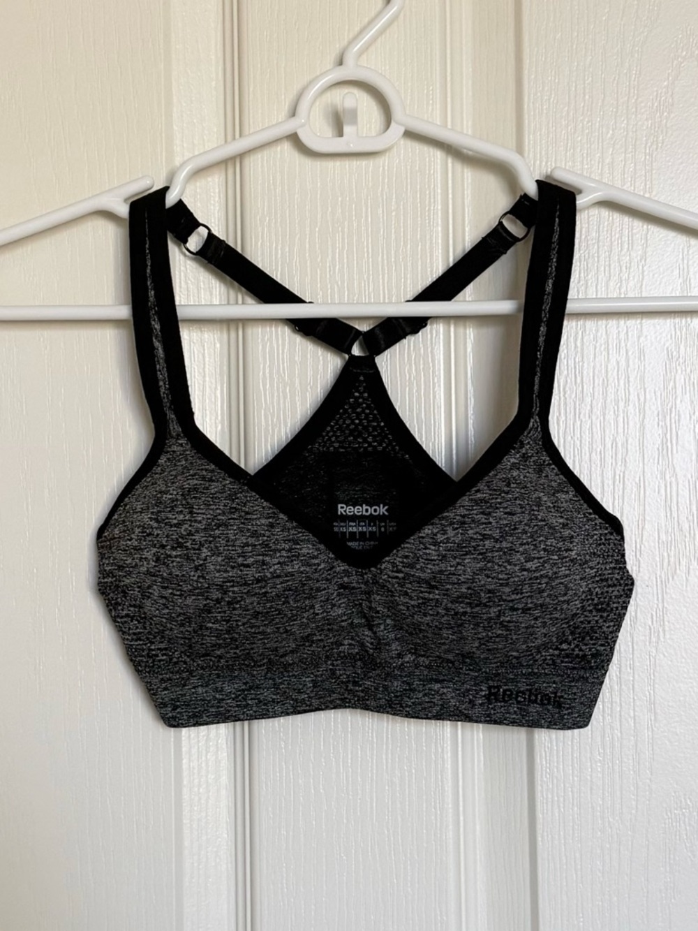 Reebok: Heather Gray & Black Crisscross Sports Bra - Size XS